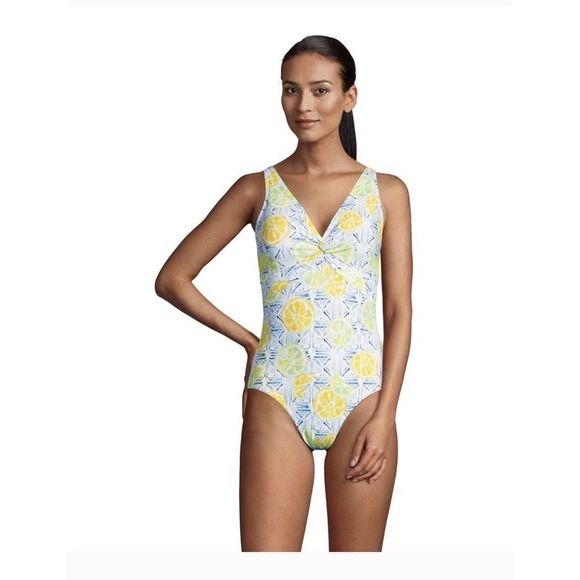Lands' End Other - NEW Lands' End Citrus Geo V-Neck Soft Cup One Piece Swimsuit, Women 18 Petite
